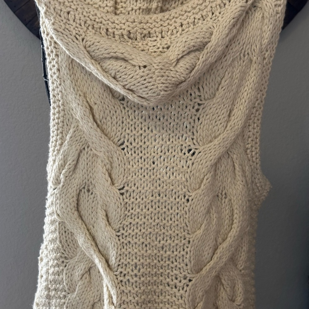 Free People Cable Knit Hooded Sweater Vest Women Size M Hiking Cabin Western - Picture 6 of 9